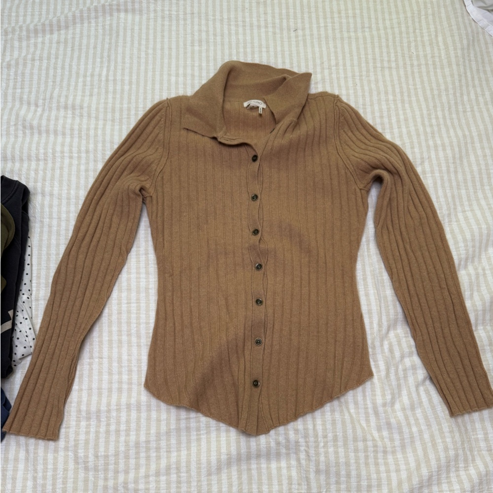 Anthropologie Tan Ribbed Knit Cardigan pilcro XS cashmere